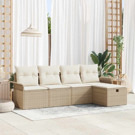 vidaXL Set di divani da giardino in 5 pezzi di con cuscini beige in rattan sintetico