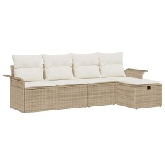 vidaXL Set di divani da giardino in 5 pezzi di con cuscini beige in rattan sintetico