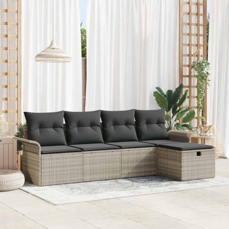 vidaXL Set di divani da giardino 5 pezzi con cuscini in polirattan grigio chiaro