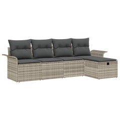 vidaXL Set di divani da giardino 5 pezzi con cuscini in polirattan grigio chiaro