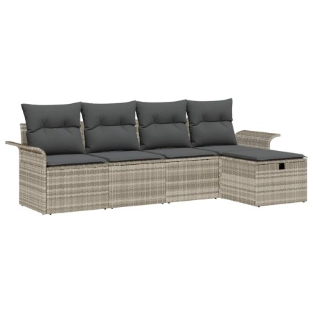 vidaXL Set di divani da giardino 5 pezzi con cuscini in polirattan grigio chiaro