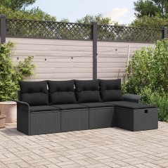vidaXL Set di divano da giardino a 5 pezzi con cuscini in rattan nero lucido