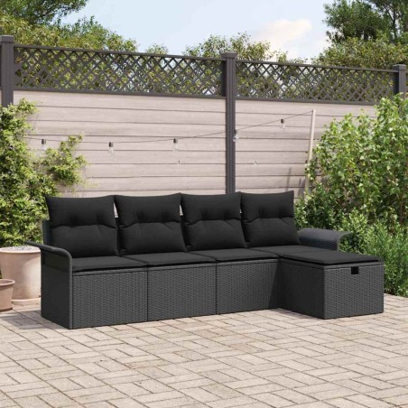 vidaXL Set di divano da giardino a 5 pezzi con cuscini in rattan nero lucido