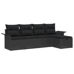 vidaXL Set di divano da giardino a 5 pezzi con cuscini in rattan nero lucido
