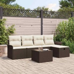 vidaXL Set di divani da giardino 6 pezzi con cuscini in rattan poliolefinico marrone