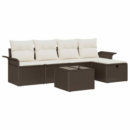 vidaXL Set di divani da giardino 6 pezzi con cuscini in rattan poliolefinico marrone