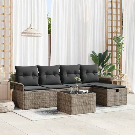 vidaXL Set da Giardino in 6 Pezzi con Cuscini Grigi in Rattan Sintetico