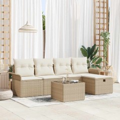 vidaXL Set di divani da giardino in 6 pezzi con cuscini, polyrattan beige.