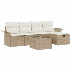 vidaXL Set di divani da giardino in 6 pezzi con cuscini, polyrattan beige.
