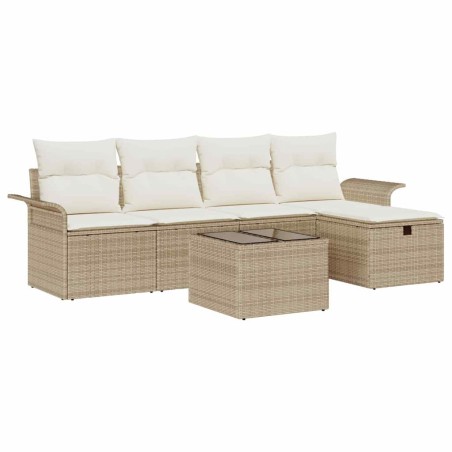 vidaXL Set di divani da giardino in 6 pezzi con cuscini, polyrattan beige.