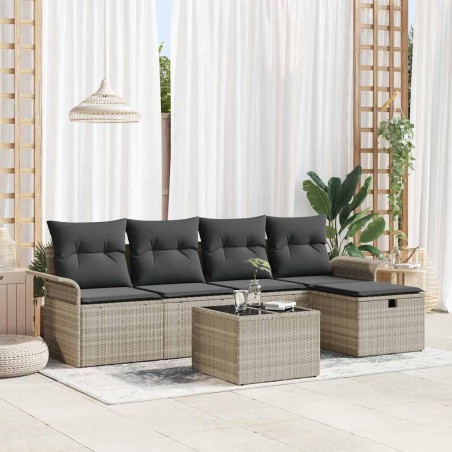 vidaXL Set da Giardino in 6 Pezzi con Cuscini Grigio Chiaro in Polyrattan