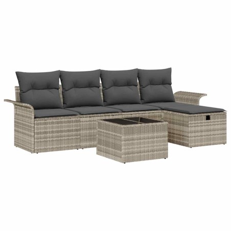 vidaXL Set da Giardino in 6 Pezzi con Cuscini Grigio Chiaro in Polyrattan