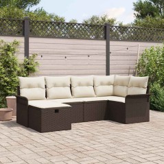 vidaXL Set da giardino di 6 pezzi con cuscini in rattan sintetico marrone