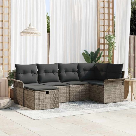 vidaXL Set di divani da giardino da 6 pezzi con cuscini in polirattan grigio