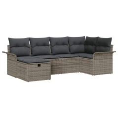 vidaXL Set di divani da giardino da 6 pezzi con cuscini in polirattan grigio