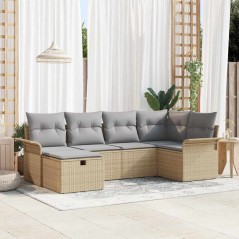 vidaXL Set divano giardino 6 pezzi con cuscini beige in poly rattan