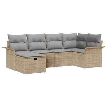 vidaXL Set divano giardino 6 pezzi con cuscini beige in poly rattan