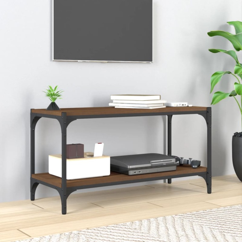 Mobile TV Rovere Marrone 80x33x41cm Legno Multistrato e Acciaio Mobile TV Rovere Marrone 80x33x41cm Legno Multistrato e Acciaio