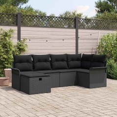 vidaXL Set da giardino in rattan nero con 6 pezzi e cuscini