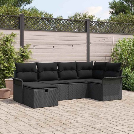 vidaXL Set da giardino in rattan nero con 6 pezzi e cuscini