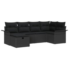 vidaXL Set da giardino in rattan nero con 6 pezzi e cuscini