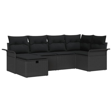 vidaXL Set da giardino in rattan nero con 6 pezzi e cuscini
