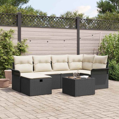 vidaXL Set divano da giardino 7 pezzi con cuscini, rattan nero lucido