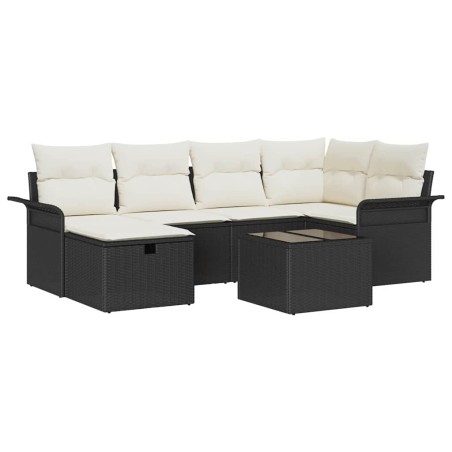 vidaXL Set divano da giardino 7 pezzi con cuscini, rattan nero lucido