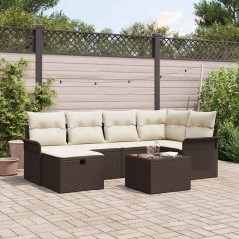 vidaXL Set di divano da giardino 7 pezzi con cuscini marroni in poly rattan