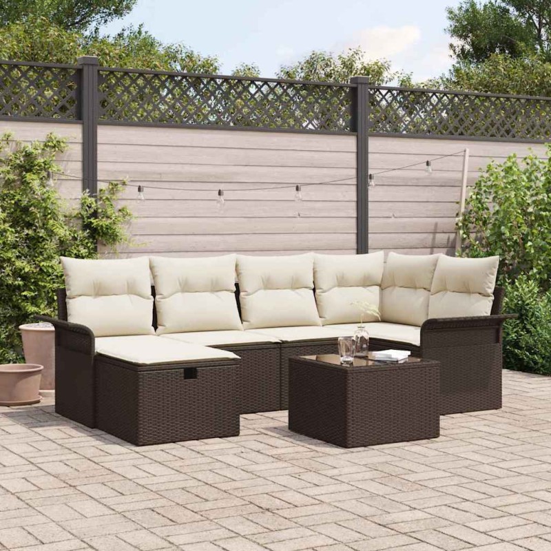 vidaXL Set di divano da giardino 7 pezzi con cuscini marroni in poly rattan vidaXL Set di divano da giardino 7 pezzi con cuscini marroni in poly rattan