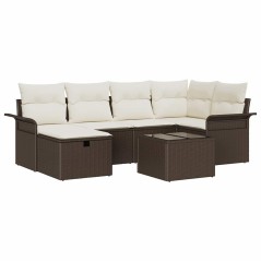 vidaXL Set di divano da giardino 7 pezzi con cuscini marroni in poly rattan