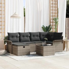 vidaXL Set di divani da giardino 7 pezzi con cuscini, grigio, rattan sintetico