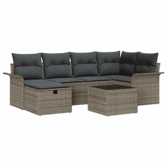 vidaXL Set di divani da giardino 7 pezzi con cuscini, grigio, rattan sintetico