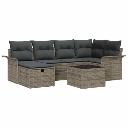 vidaXL Set di divani da giardino 7 pezzi con cuscini, grigio, rattan sintetico
