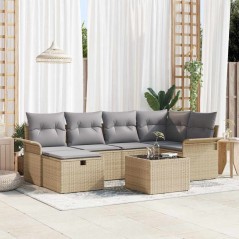 vidaXL Set Divano da Giardino in Polyrattan Beige, 7 Pezzi con Cuscini
