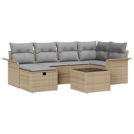 vidaXL Set Divano da Giardino in Polyrattan Beige, 7 Pezzi con Cuscini