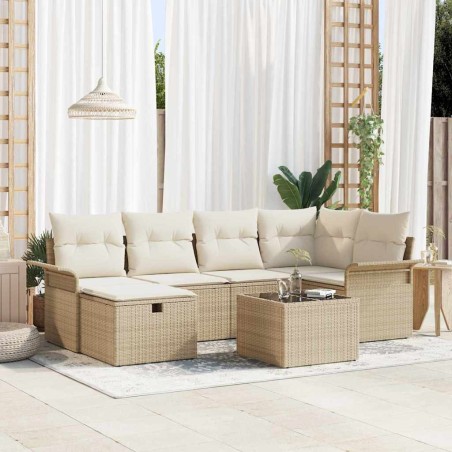 vidaXL Set di divani da giardino 7 pezzi di con cuscini in rattan poliestere beige