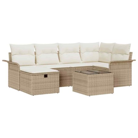 vidaXL Set di divani da giardino 7 pezzi di con cuscini in rattan poliestere beige