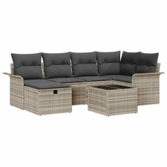 vidaXL Set di divani da giardino a 7 pezzi con cuscini grigio chiaro in rattan