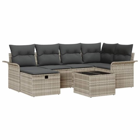 vidaXL Set di divani da giardino a 7 pezzi con cuscini grigio chiaro in rattan