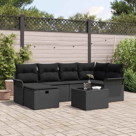 vidaXL Set Divano da Giardino da 7 Pezzi con Cuscini in Rattan Sintetico Nero