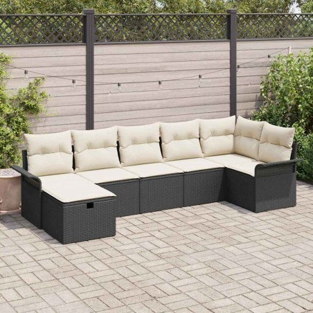 vidaXL Set da giardino 7 pezzi con cuscini neri in rattan sintetico