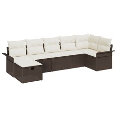 vidaXL Set di divani da giardino con 7 pezzi e cuscini in rattan sintetico marrone