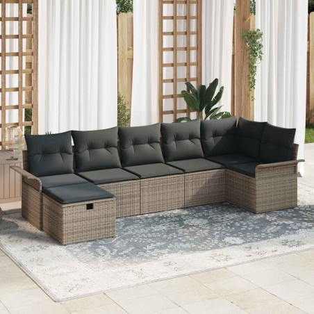 vidaXL Set di divani da giardino da 7 pezzi con cuscini grigi in rattan sintetico