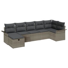 vidaXL Set di divani da giardino da 7 pezzi con cuscini grigi in rattan sintetico