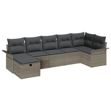 vidaXL Set di divani da giardino da 7 pezzi con cuscini grigi in rattan sintetico