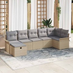 vidaXL Set Divano da Giardino 7 Pezzi con Cuscini Beige in Rattan Sintetico