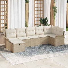 vidaXL Set di divani da giardino 7 pezzi con cuscini beige in rattan sintetico