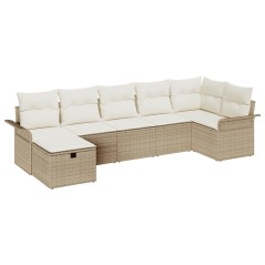 vidaXL Set di divani da giardino 7 pezzi con cuscini beige in rattan sintetico