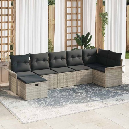 vidaXL Set di divani da giardino a 7 pezzi con cuscini in polyrattan grigio chiaro